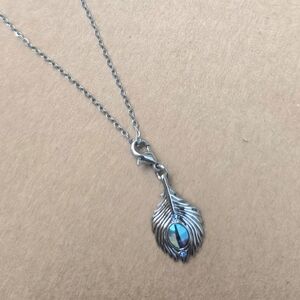 Elegant Silver and Blue Feather Pendant Necklace
